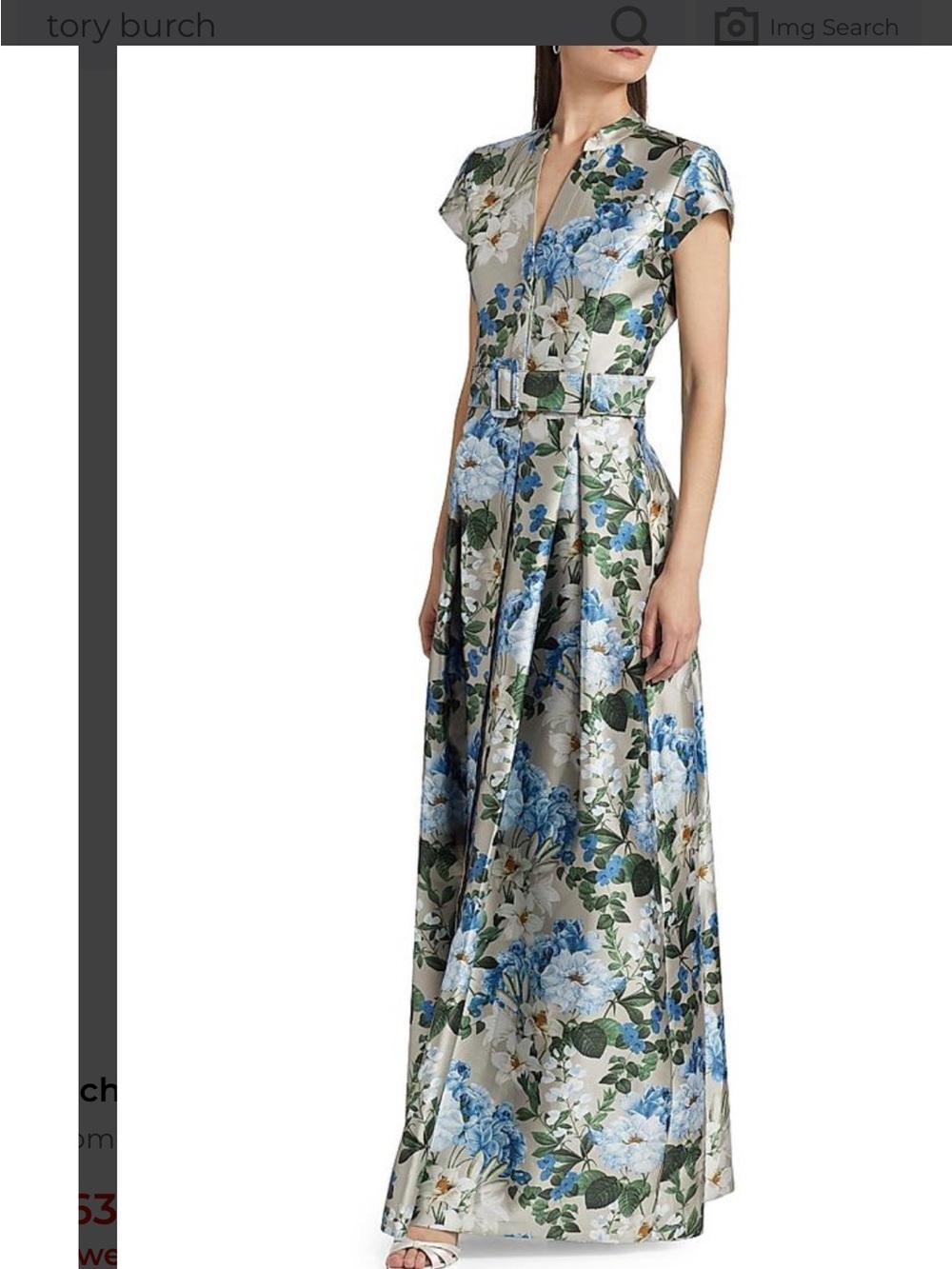 Sachin + Babi Silver Maxi Dress with Blue and Green Floral Print